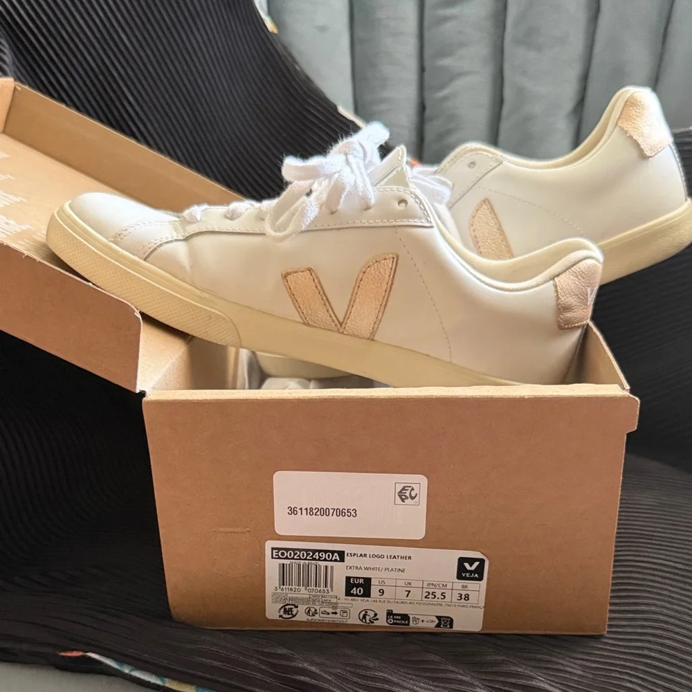 Veja Esplar Logo Leather Sneakers Extra White/ Platine 40 / 9 With Box - Picture 9 of 11